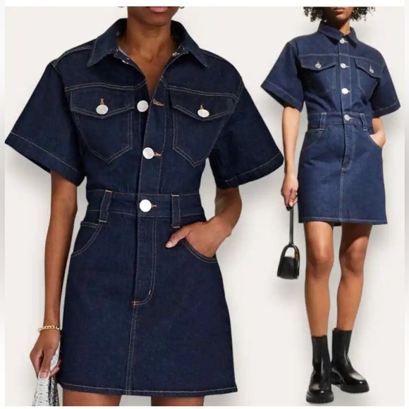 Frame Denim Navy Button-Front Mini Dress - Picture 1 of 8